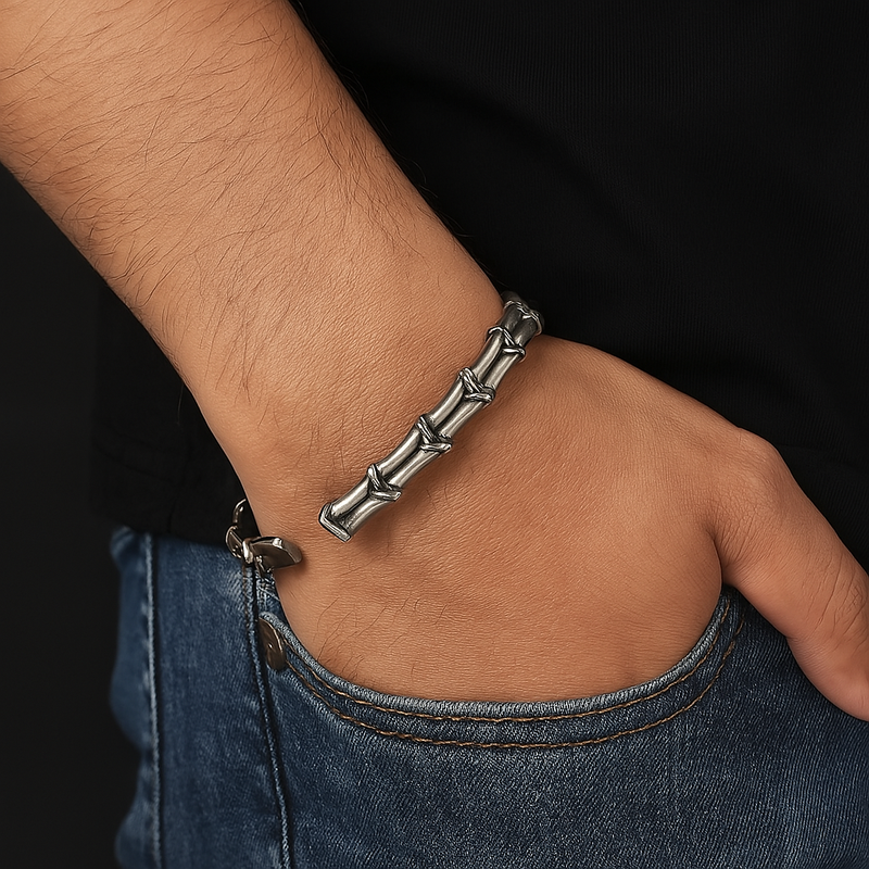 Twisted Steel Bamboo Cuff Bracelet – Double Layer Vintage Punk