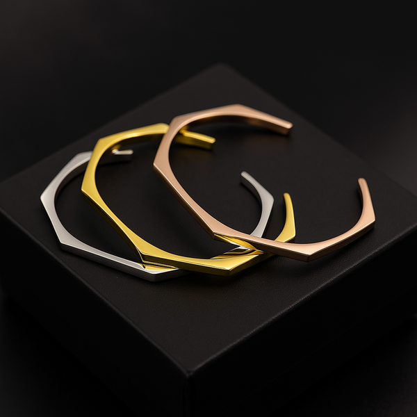 Minimalist Hexagon 18k Gold-Plated Cuff Bracelet – 4MM Stainless Steel