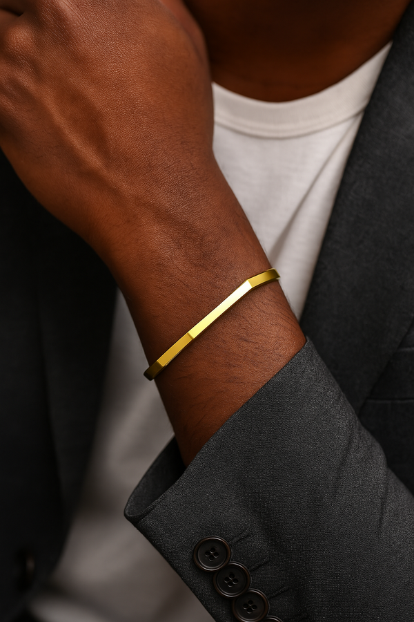 Minimalist Hexagon 18k Gold-Plated Cuff Bracelet – 4MM Stainless Steel