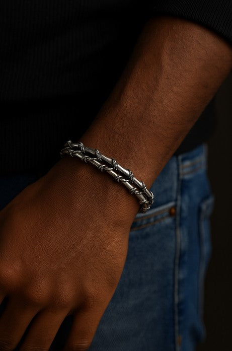 Twisted Steel Bamboo Cuff Bracelet – Double Layer Vintage Punk