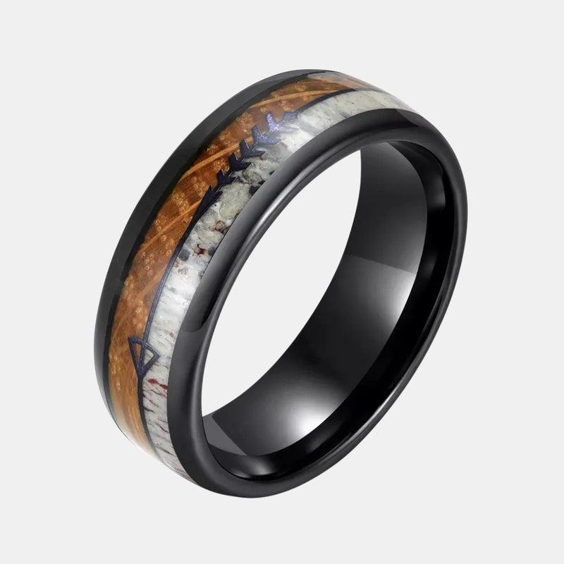 8mm Ceramic Couple Ring With Arrow Inlay Antler Ring