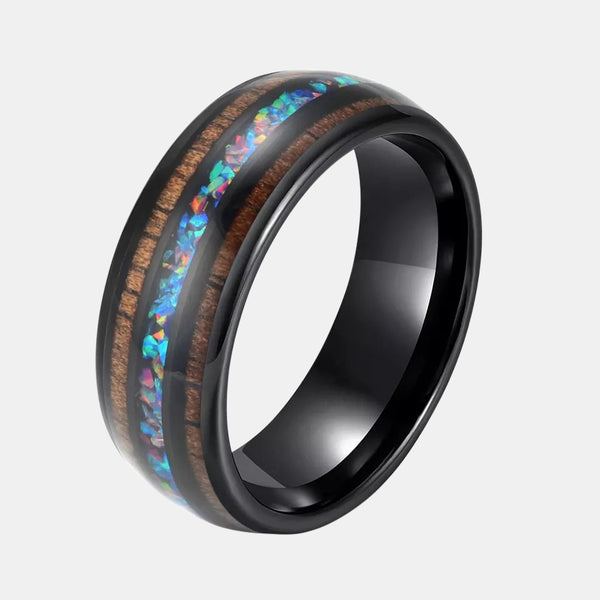 Wood And Opal Inlay Tungsten Men Rings