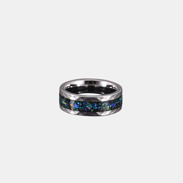 Opal Inlay Hammered Tungsten Wedding Ring Finger Rings