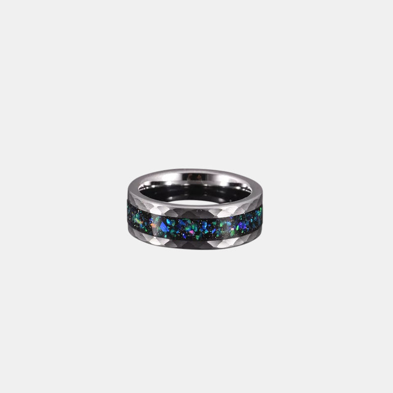 Opal Inlay Hammered Tungsten Wedding Ring Finger Rings