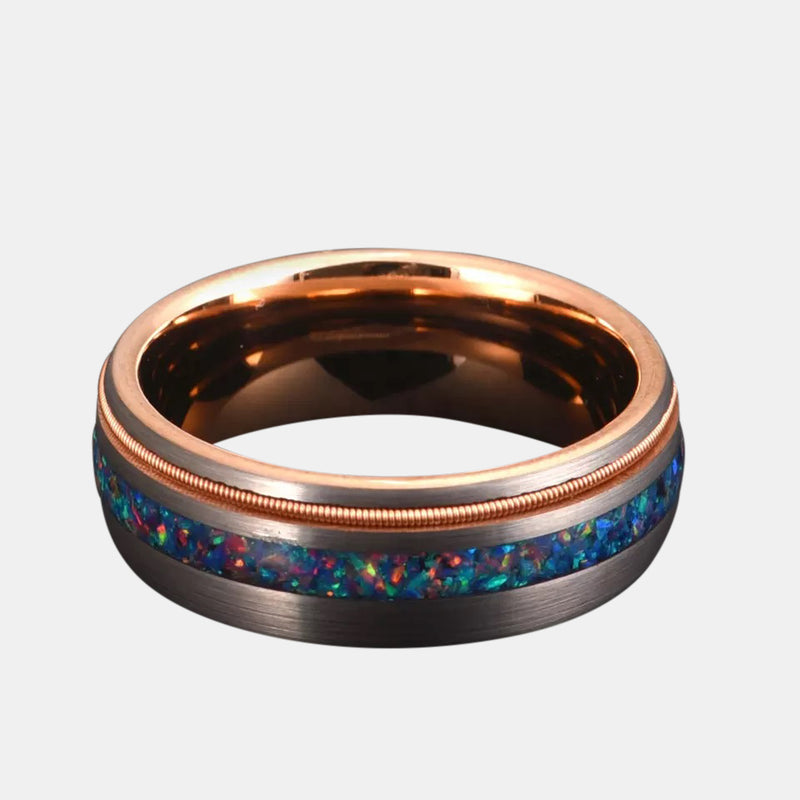 8mm Domed Opal Guitar String Tungsten Couple Rings