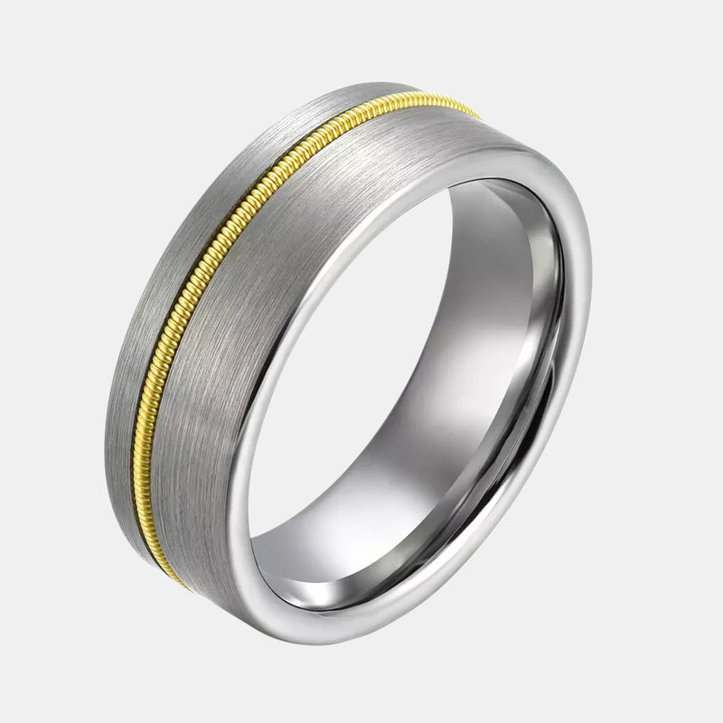 Gold Guitar String Inlay Silver Jewelry Tungsten Ring Men