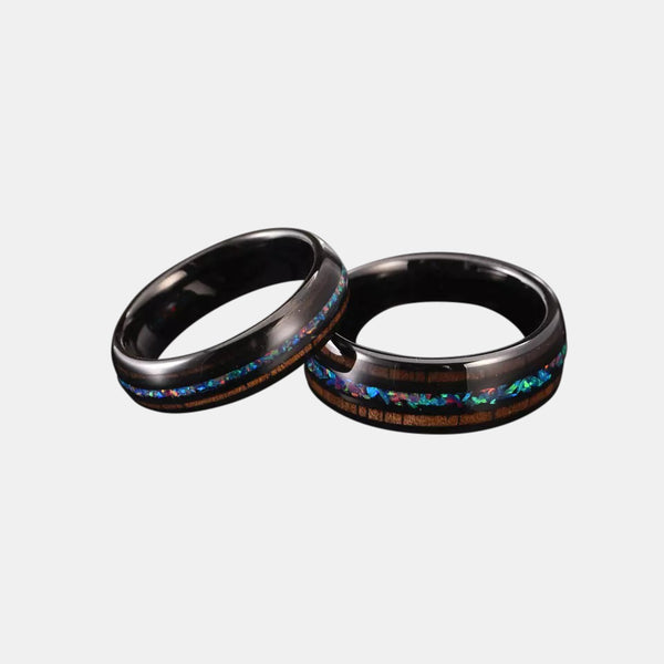 Wood And Opal Inlay Tungsten Men Rings