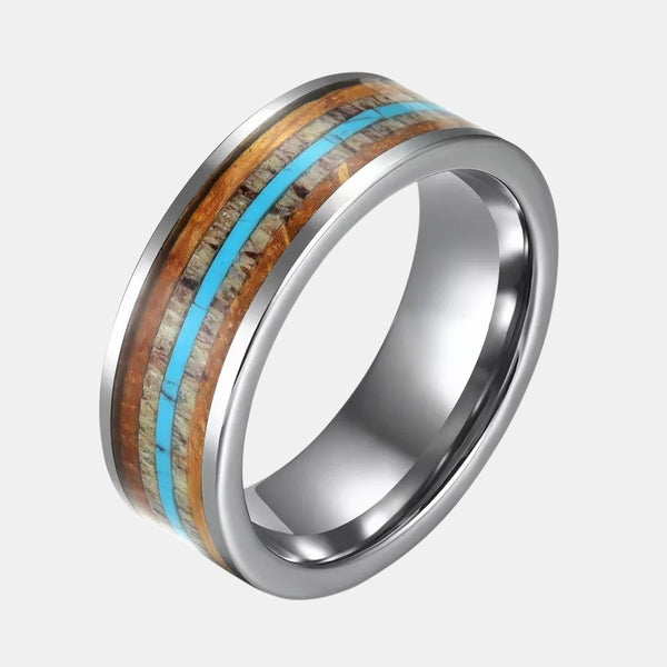 Double Whisky And Double Antler And Center Turquoise Tungsten Wedding Rings