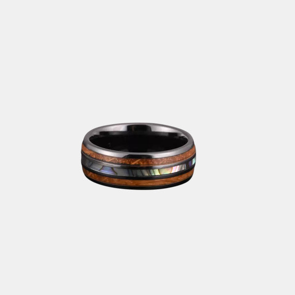 Domed Whisky And Antler Inlay And Centered Black Arrow Foil Black Ceramic Ring